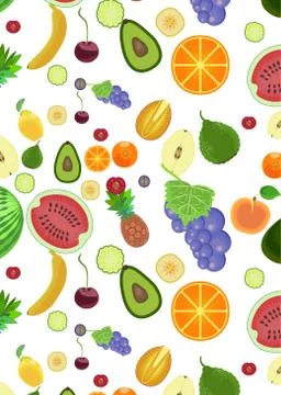 Pattern from different types of fruits in a flat style Stock Illustration