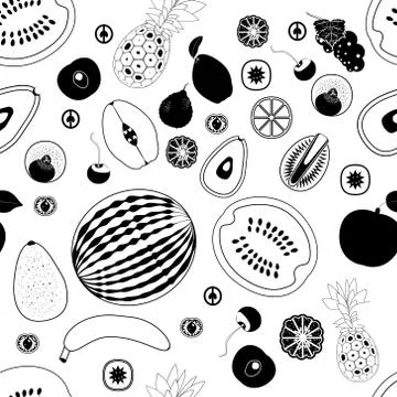 Pattern from different types of fruits in a flat style Stock Illustration