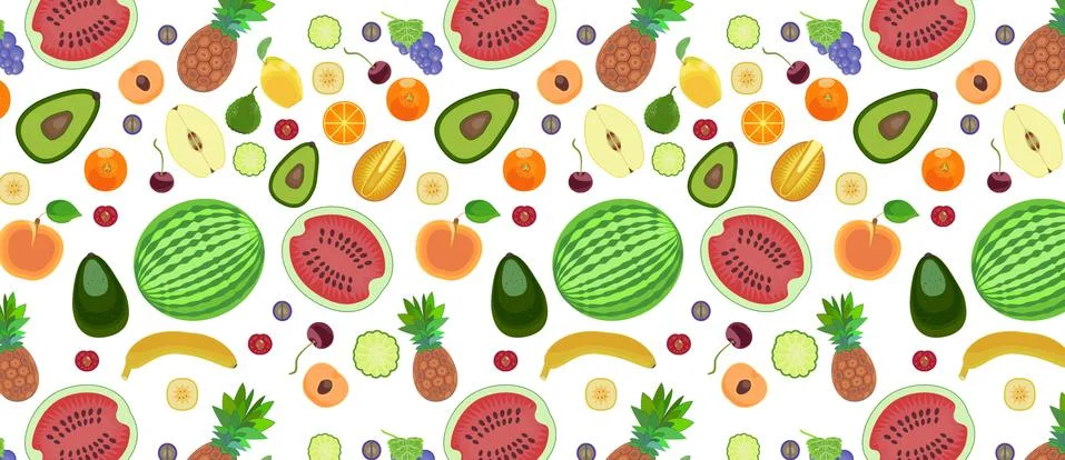 Pattern from different types of fruits in a flat style Stock Illustration