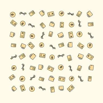 Pattern of digital payment icons featuring credit cards and currency symbol.. Stock Illustration