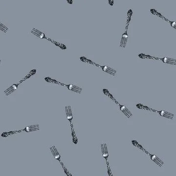 Pattern dining fork engraved silver sketch hand drawn Stock Illustration