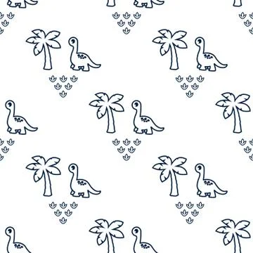 Pattern with dinosaur and palms 1 Stock Illustration