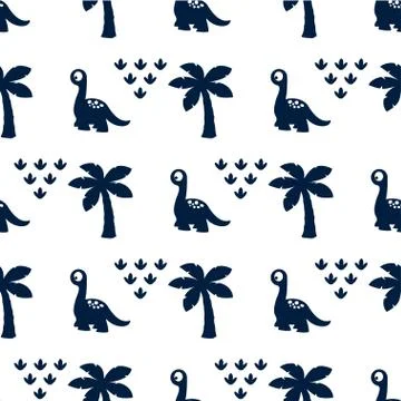 Pattern with dinosaur and palms Stock Illustration