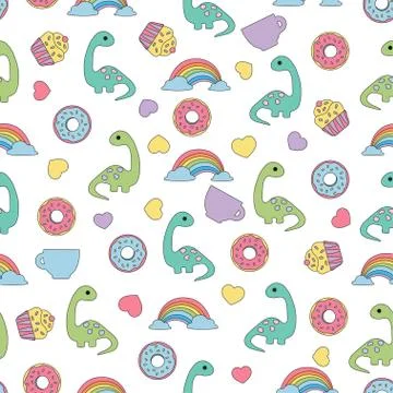 Pattern with dinosaurs and food Stock Illustration