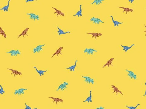 Pattern of dinosaurs isolated on yellow background Stock Photos