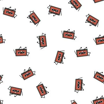 Pattern disco retro music character cartoon vector Stock Illustration