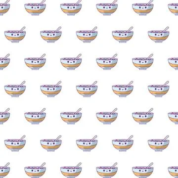 Pattern of dishes with cereal kawaii style Stock Illustration