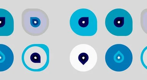 Pattern displays blue, white, gray evil eye amulets. Circles contain dark p.. Stock Illustration