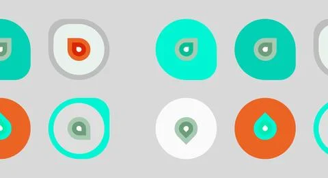 Pattern displays circular icons. Variations include color, shape, droplet s.. Stock Illustration