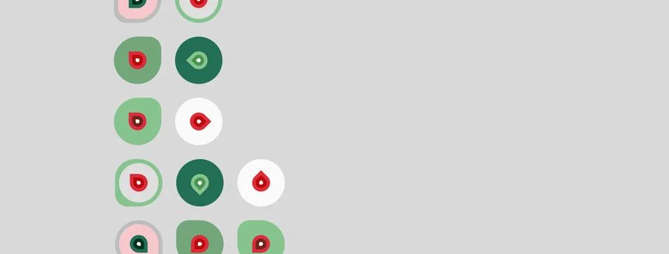 Pattern displays circular shapes. Colors include green, red, white. Arrangeme Stockillustratie