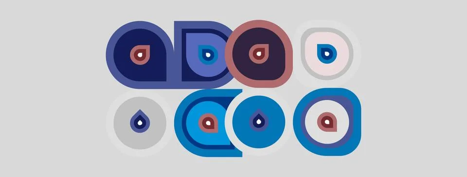 Pattern displays eight stylized eyes. Circles, blue, red, purple hues dominat Stock Illustration