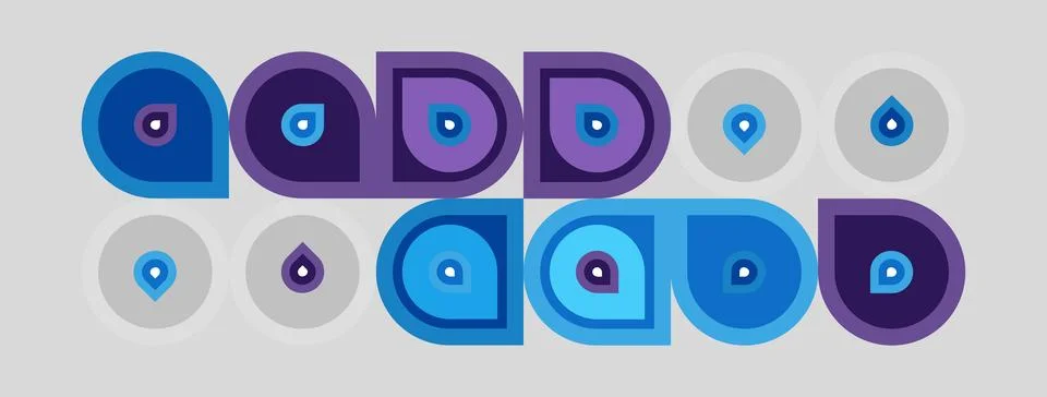 Pattern displays repeating eye motifs. Circles, purple hues, blue accents c.. Stock Illustration