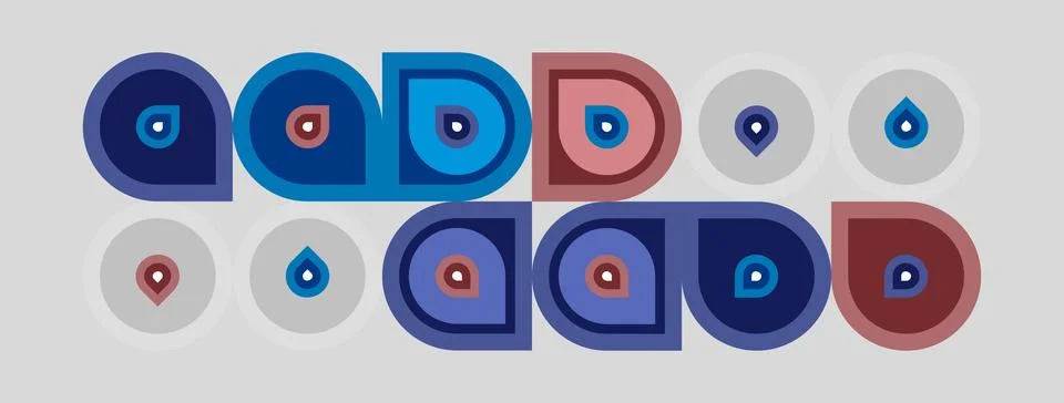 Pattern displays repeating eye motifs. Colors include blue, red, brown, gray. Stock Illustration