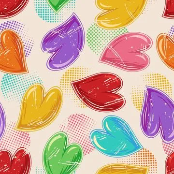Pattern with distorted hearts, halftone shapes Stock Illustration