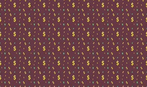 Pattern of dollar signs and coins on purple background Illustrazione stock