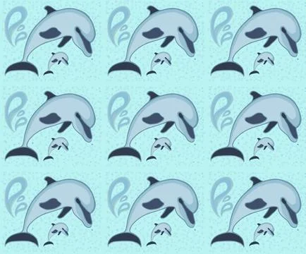Pattern of dolphins blue and splashes. Stock Illustration