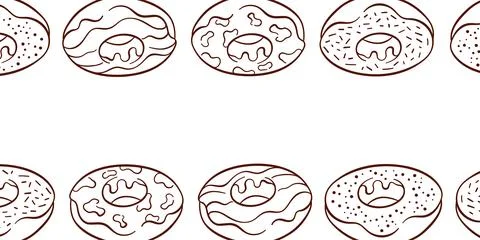 Pattern with donut in line art style. Illustration of glazed and sprinkled Stock Illustration