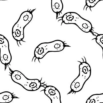 A pattern of doodle bacteria.Seamless pattern of a hand-drawn doodle-style viral Stock Illustration
