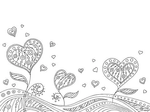 Pattern doodle black white heart graphic background illustration vector Stock Illustration