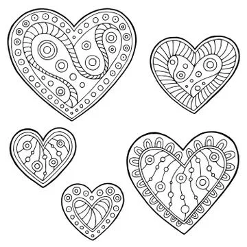 Pattern doodle black white heart graphic set illustration vector Stock Illustration