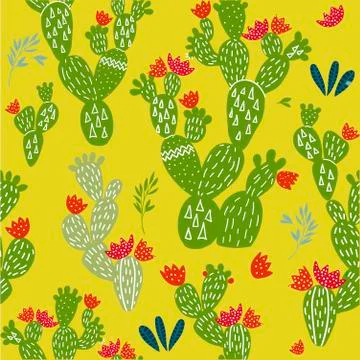 Pattern with doodle cactus Stock Illustration