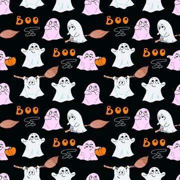Pattern doodle cartoon funny cute ghosts Illustrazione stock