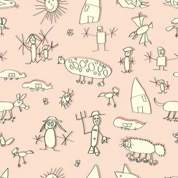 Pattern, doodle, child, imitation, child's drawing, background, color Stock Illustration