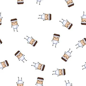 Pattern doodle coffee cup character cartoon vector 스톡 일러스트