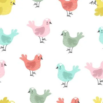 Pattern doodle colored spring birds Stock Illustration