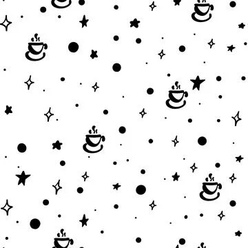 Pattern with doodle cups, stars and dots. Seamless for menu design. Stock Illustration