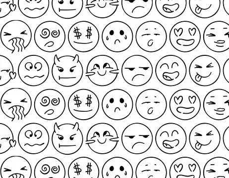 Pattern doodle emotions emoji. Doodle of cute emotions on a white backgroun.. Stock Illustration