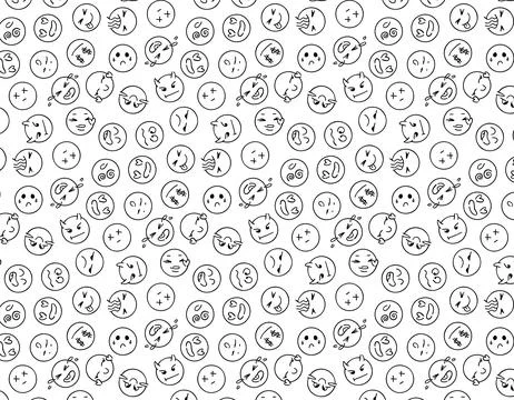Pattern doodle emotions emoji. Doodle of cute emotions on a white backgroun.. Stock Illustration