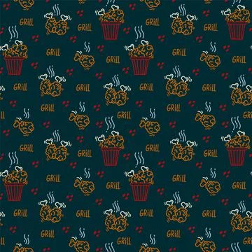 A pattern of doodle icons of grilled chicken. Legs and wings, fried birds Stock Illustration