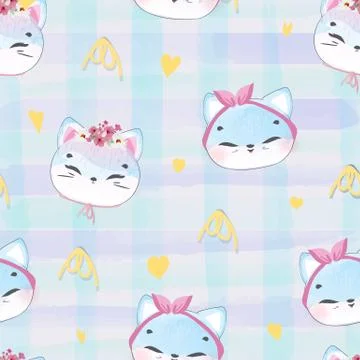 Pattern Doodle kitten in watercolor. Illustrazione stock