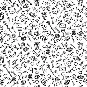 Pattern with doodle Valentine day elements Stock Illustration