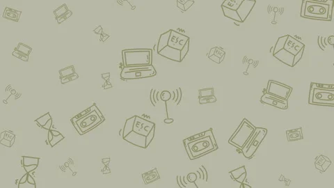 Pattern of doodled computer accessories is perfect for techthemed designs, backg Stock Footage 323605052