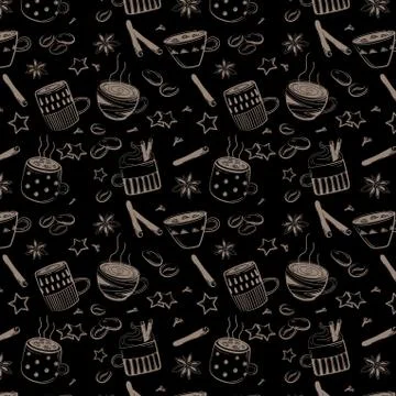 Pattern of doodles coffee set. Stock Illustration