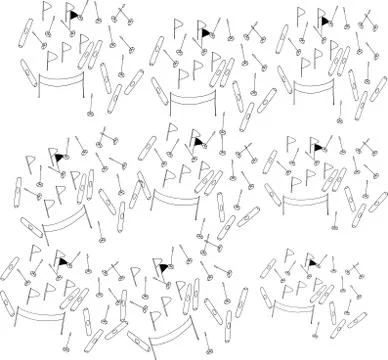 Pattern of doodles on a white background of winter sports. Skiing, snow and r Illustrazione stock