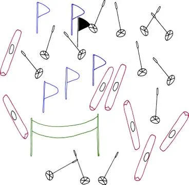 Pattern of doodles on a white background of winter sports. Skiing, snow and r Illustrazione stock