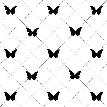 A pattern of dotted lines and silhouettes of a tropical butterfly. Design for Stock Illustration