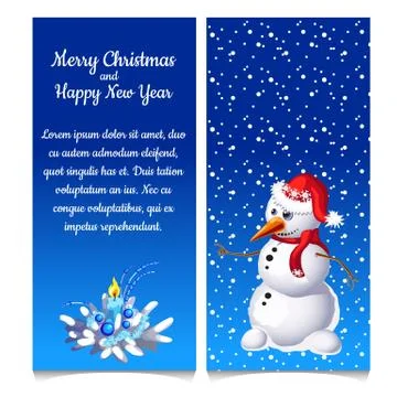 The pattern of double vertical Christmas card with snowman and sample text Illustrazione stock