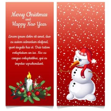 The pattern of double vertical Christmas card with snowman and sample text Stock Illustration