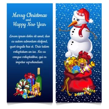 The pattern of double vertical Christmas card with snowman and sample text 스톡 일러스트