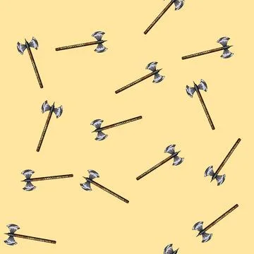 Pattern doublebladed axe medieval sketch hand drawn Stock Illustration