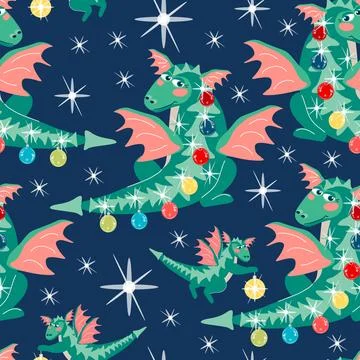 Pattern dragon as a Christmas tree with a baby Stock Illustration