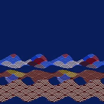 Pattern dragon fish scales simple Nature background with japanese wave circle Stock Illustration