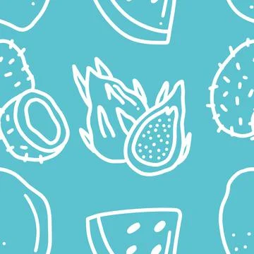 Pattern of dragon fruit around various fruits doodle Stock Illustration