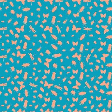 Pattern with dragonflies, bugs, and butterflies. Seamless repeatable texture Stock Illustration