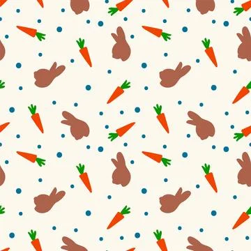 Pattern drawing with carrots, a cute hare symbol of the new year 2023. Vector Stock Illustration