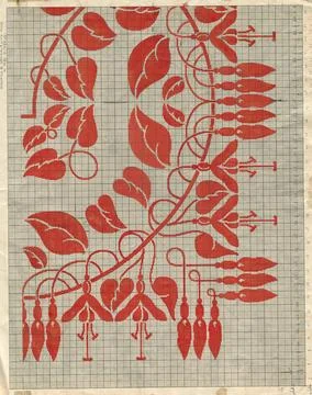 . Pattern drawing in red ink for a damask tablecloth, in 4 parts, A to D. ... Stock Photos